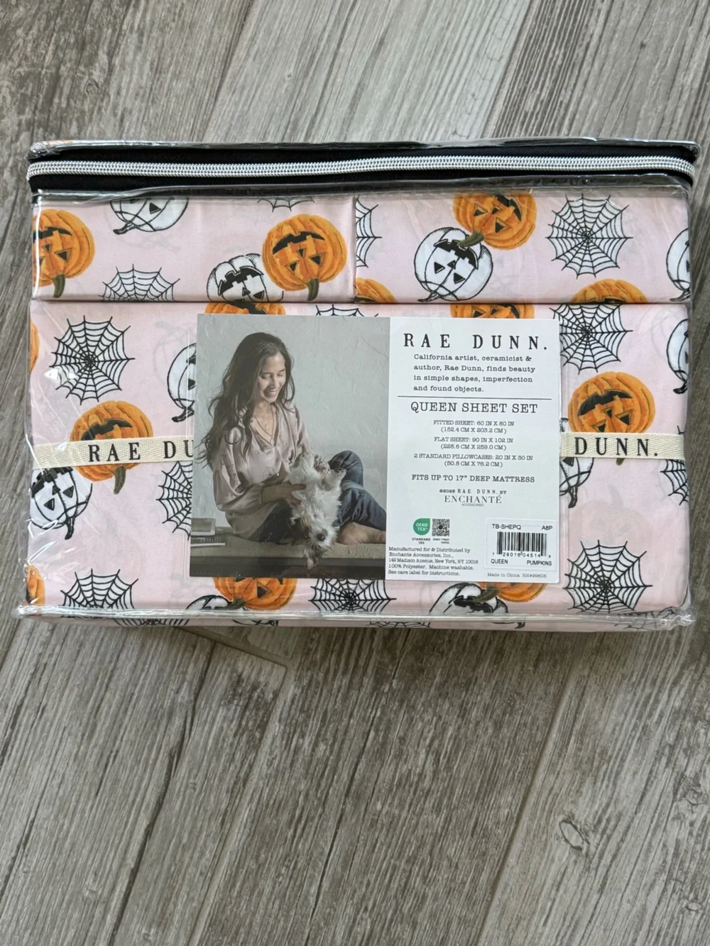 Rae Dunn Pink Pumpkin & Spiderweb Sheet Set - Queen